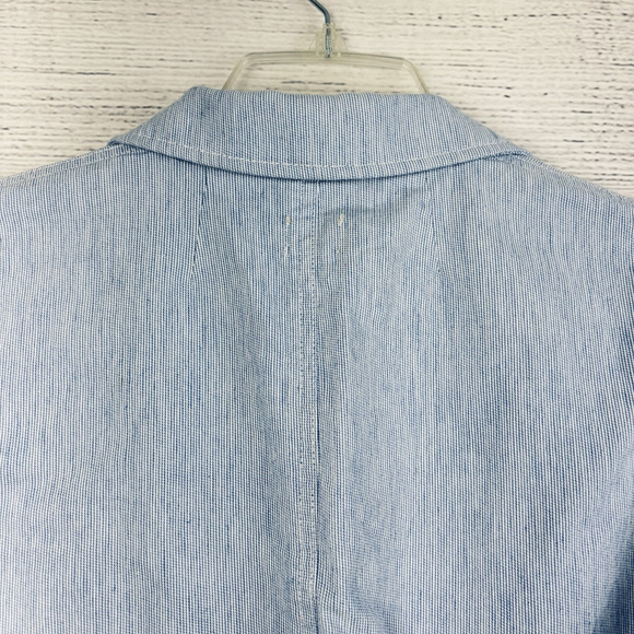J.Crew Cotton Linen Blazer Jacket Light Blue PinStripe Sz 8 Professional Coastal - Picture 4 of 8